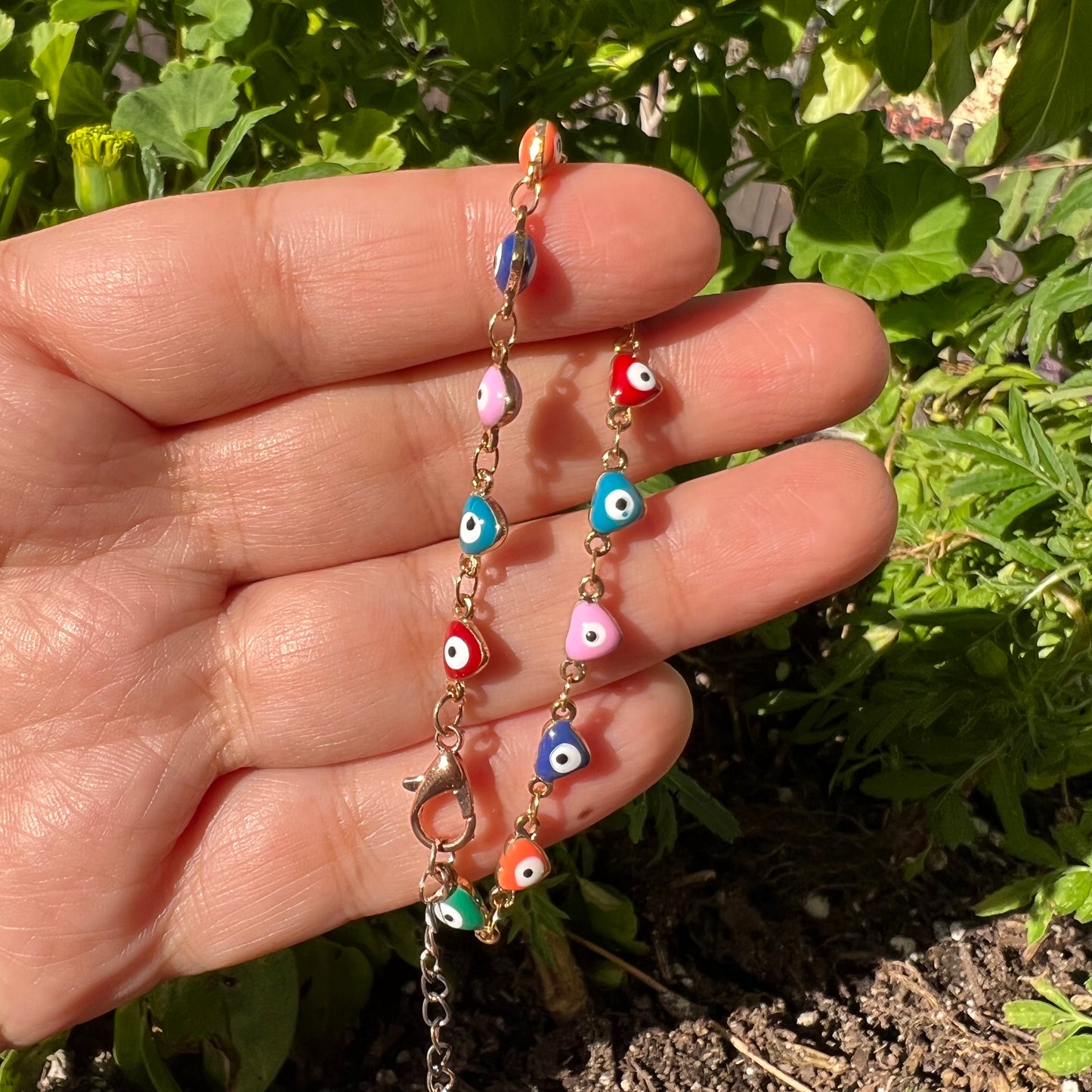 Evil Eye Rainbow and Rose Gold Bracelet