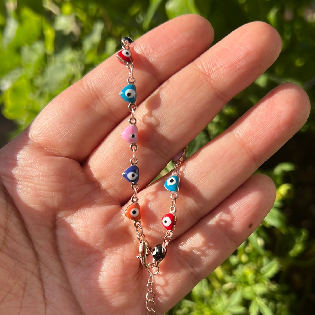 Evil Eye Rainbow and Rose Gold Bracelet