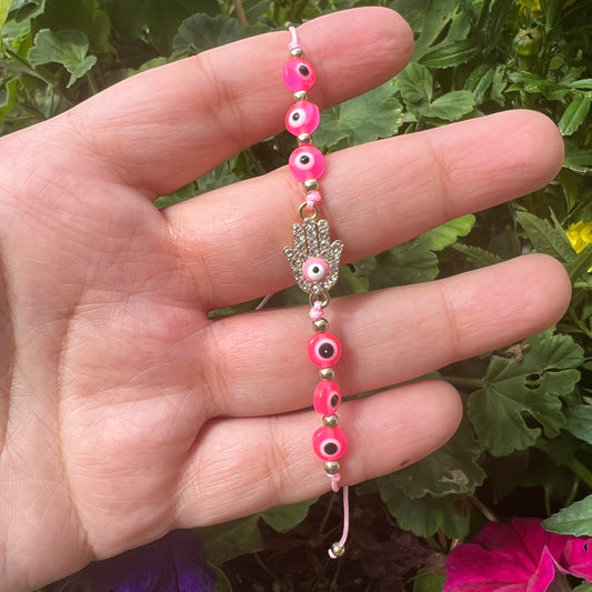 Hot Pink Hamsa Hand Evil Eye Bracelet