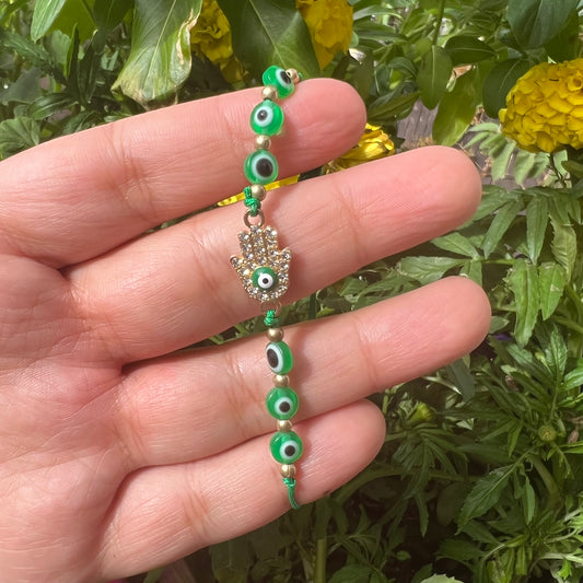 Green Hamsa Hand Evil Eye Bracelet