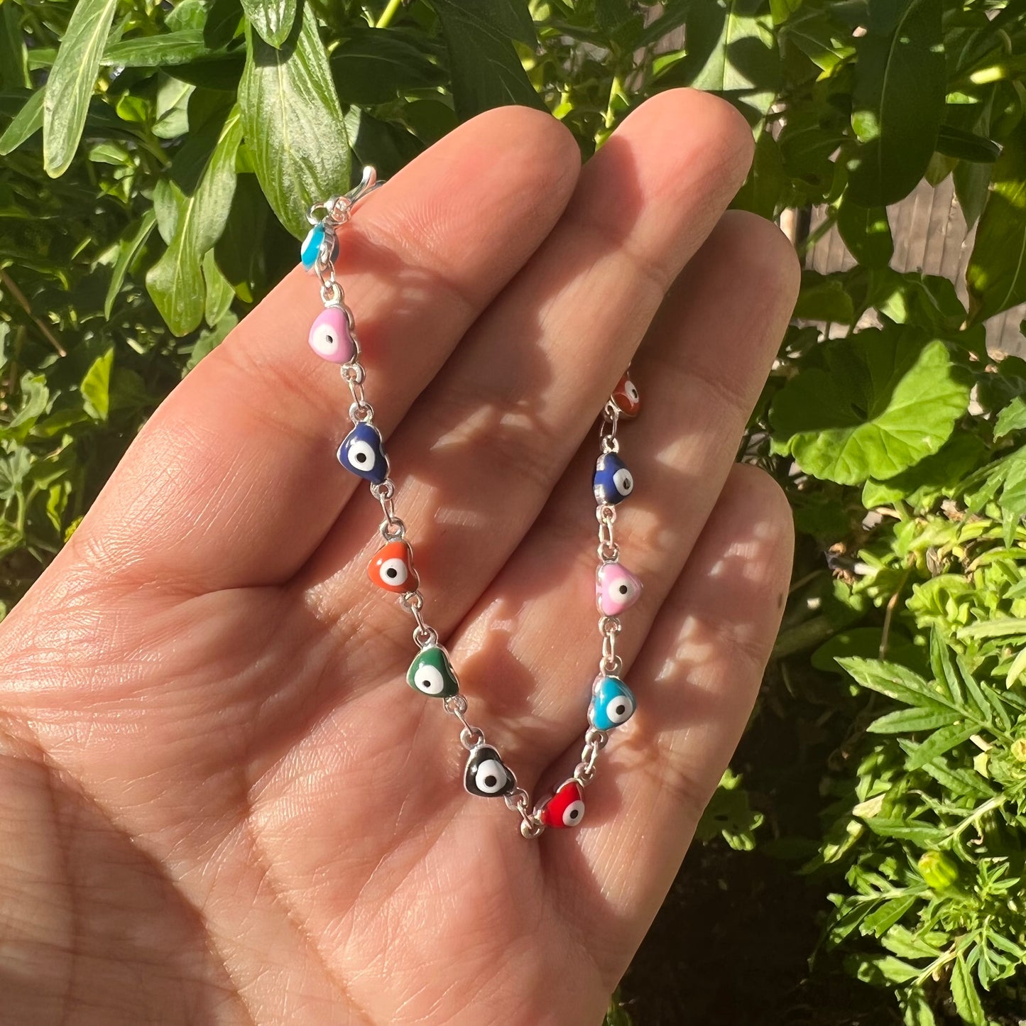 Evil Eye Rainbow and Silver Bracelet