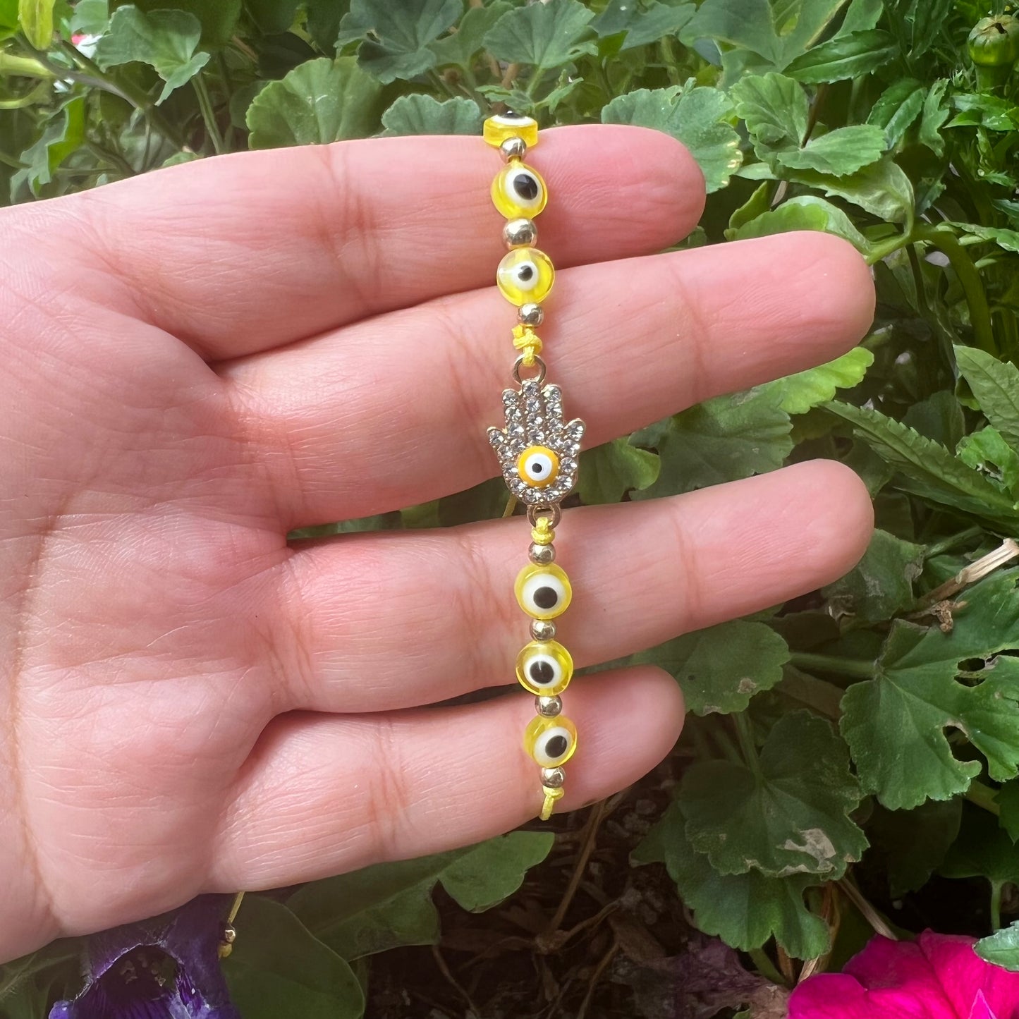 Yellow Hamsa Hand Evil Eye Bracelet