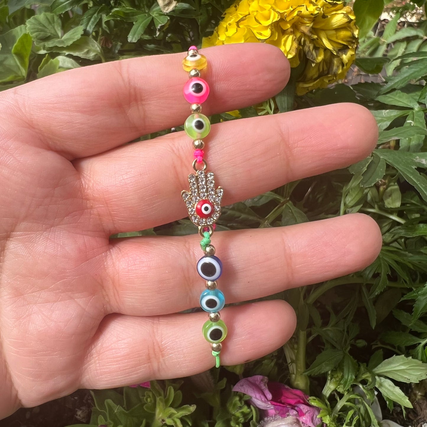 Rainbow Hamsa Hand Evil Eye Bracelet