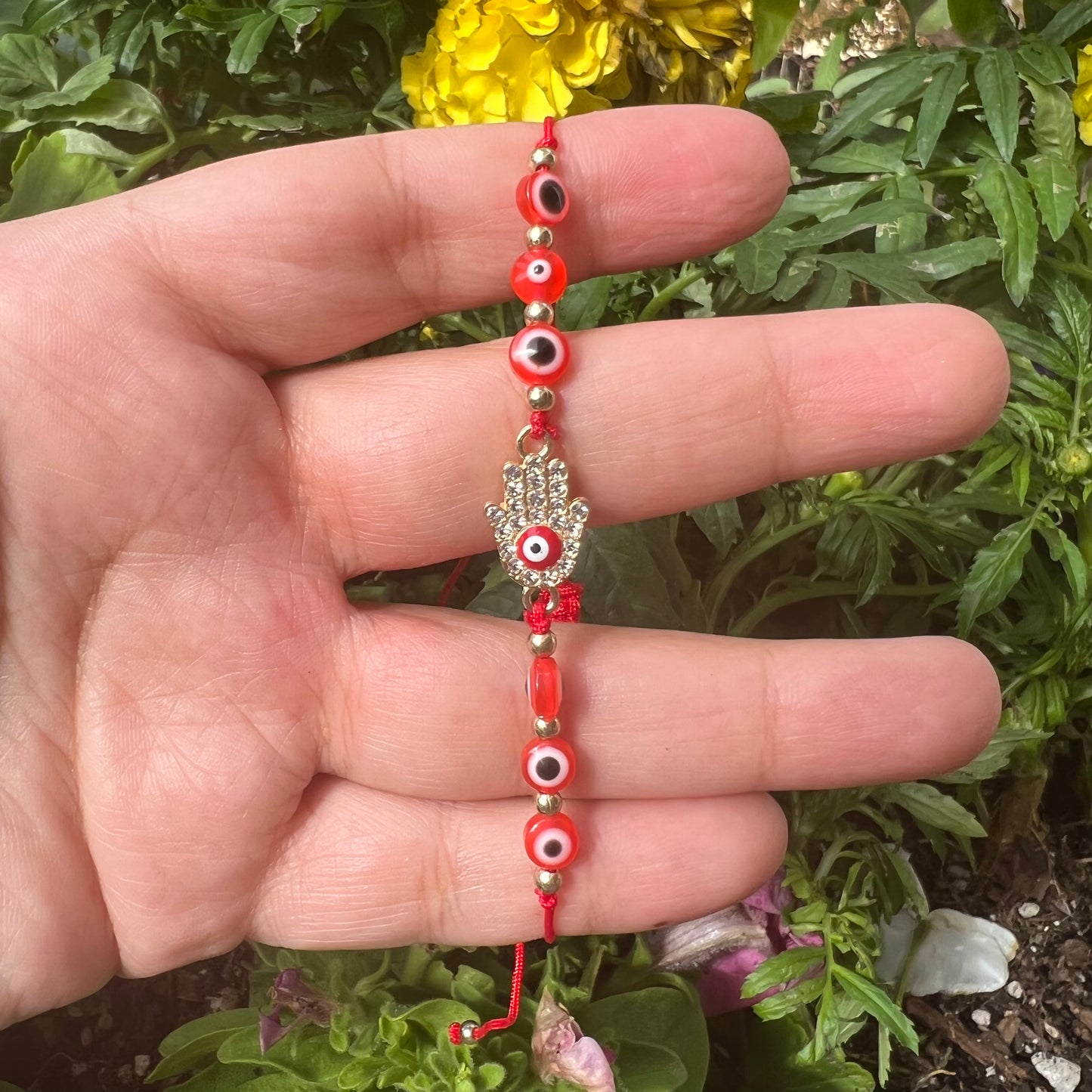 Red Hamsa Hand Evil Eye Bracelet