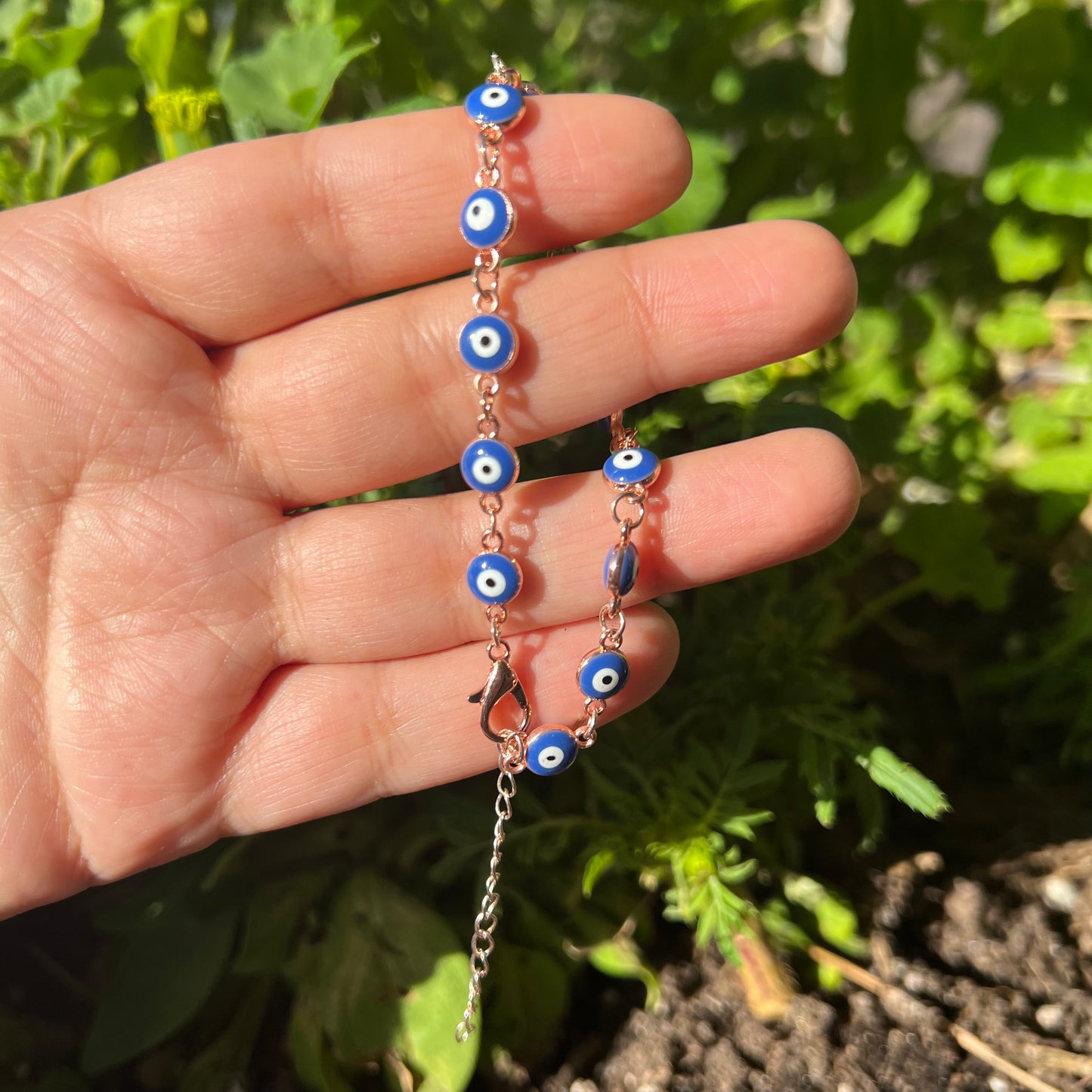 Evil Eye Blue and Rose Gold Bracelet