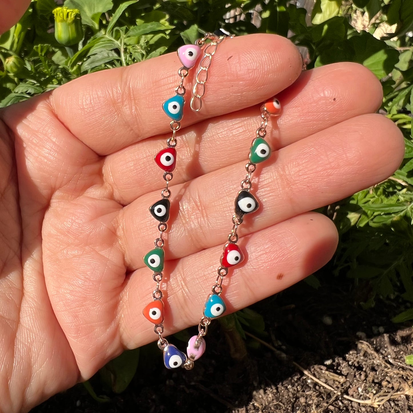Evil Eye Rainbow and Silver Bracelet