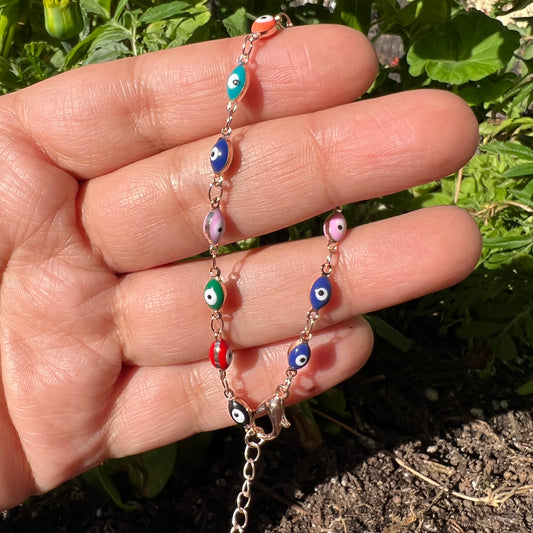 Evil Eye Rose Gold and Rainbow Bracelet